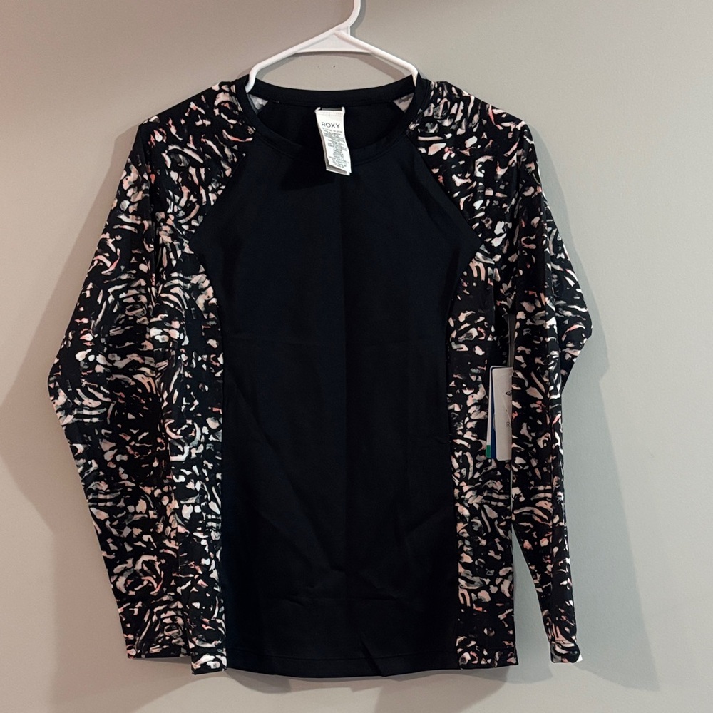 Roxy Black and Pink Patterned Swim Coverup